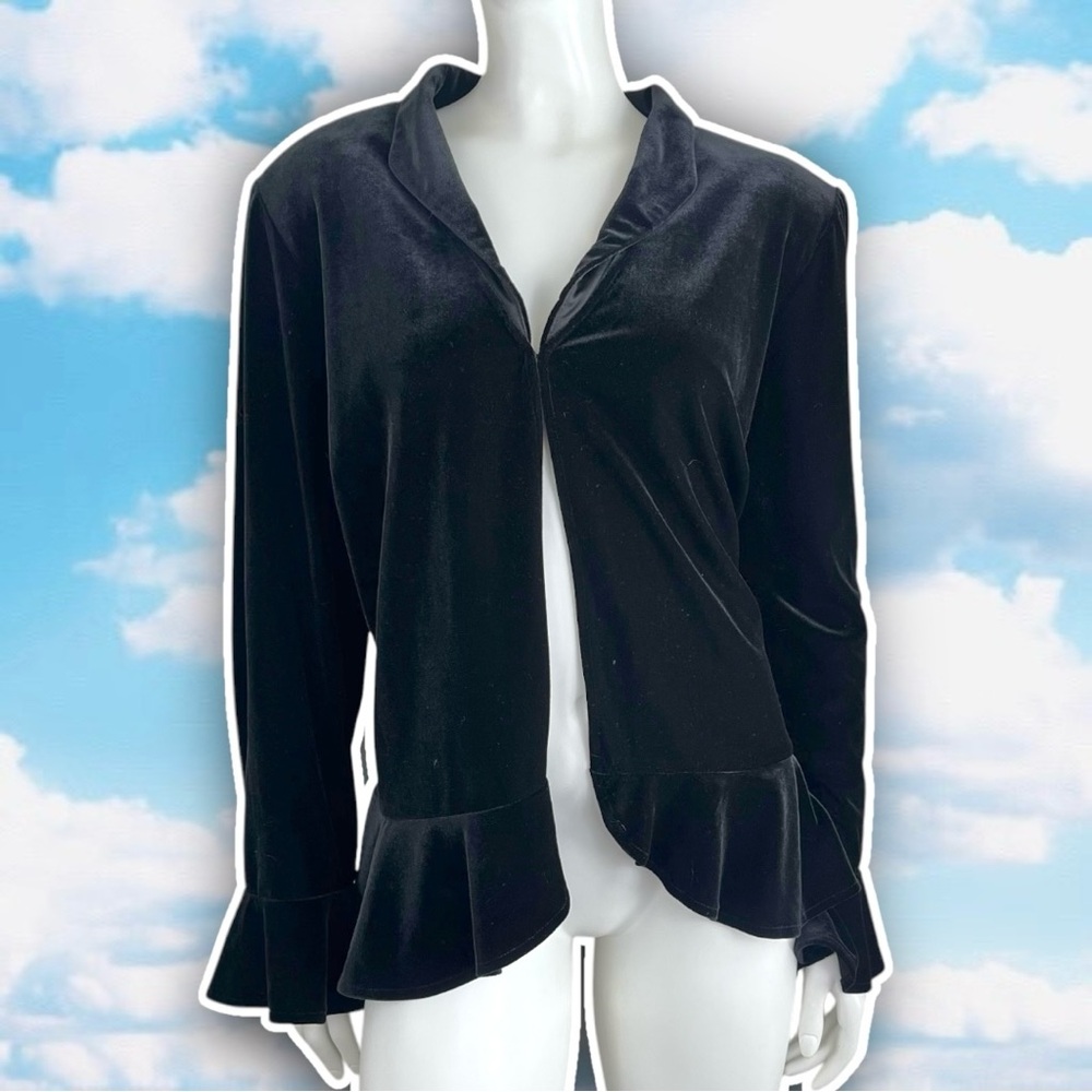 STUDIO 1940 Vintage Velvet Open Front Ruffle Cardigan Goth Stevie Nicks Lolita